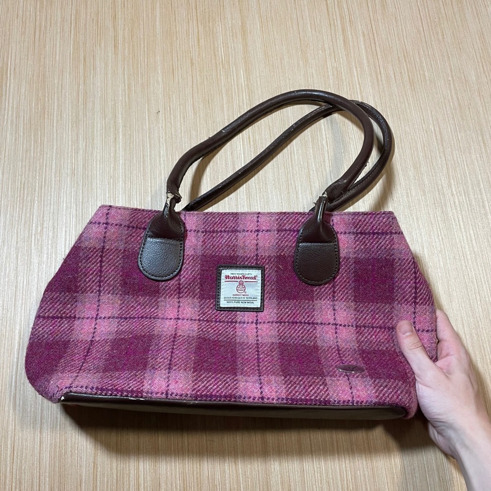 Glen Appin Harris Tweed Handbag Womens Pink Purple Plaid Wool Shoulder Bag